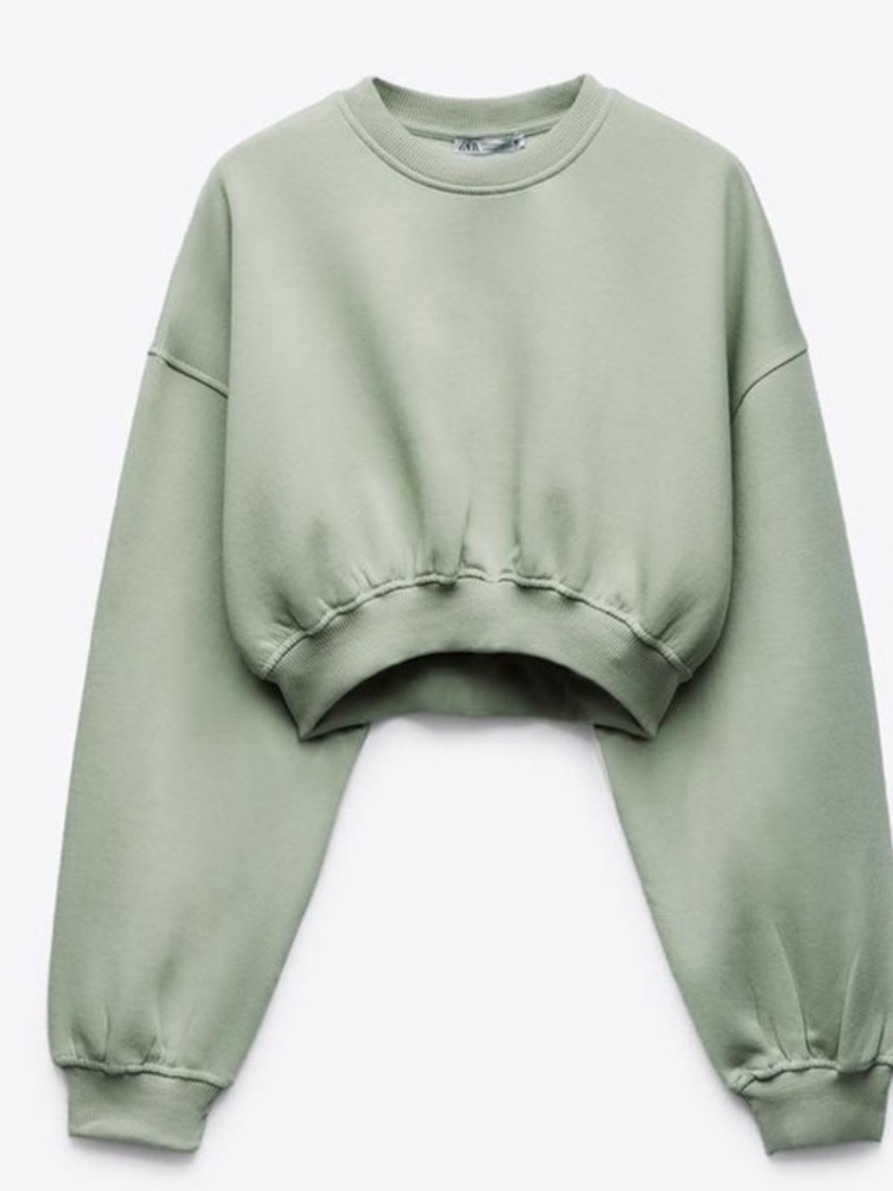 NWOT Zara Light Sage Cropped Crew Sweatshirt
